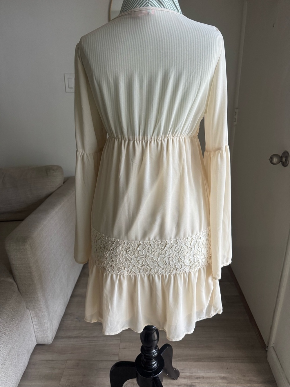 Flying Tomato Cream Lace Babydoll Boho Mini Dress | Size S - Picture 3 of 5